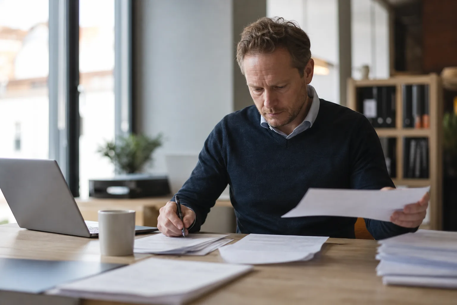 Administratief werk op een klein Nederlands kantoor. Beeld bij het artikel: Welke stukken leg je per inhuuropdracht vast om aan te tonen dat er geen dienstbetrekking is?